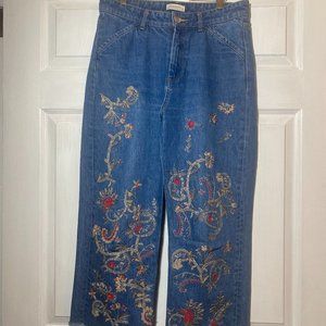 zara premium denim collection jeans WITH ORNAMENT FLOWERS WIDE LEG